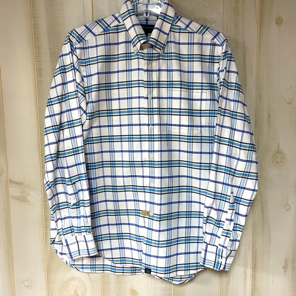 Allen Edmonds Other - Allen Edmonds White Blue Yellow Plaid Cotton Classic Button Down Shirt Men’s LG